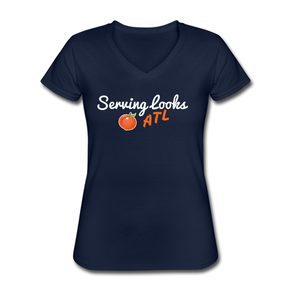 ServingLooksATL Women's V-Neck T-Shirt - navy